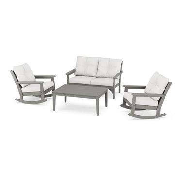 POLYWOOD Vineyard 4-Piece Deep Seating Rocking Chair Set - Slate Grey / Natural Linen
